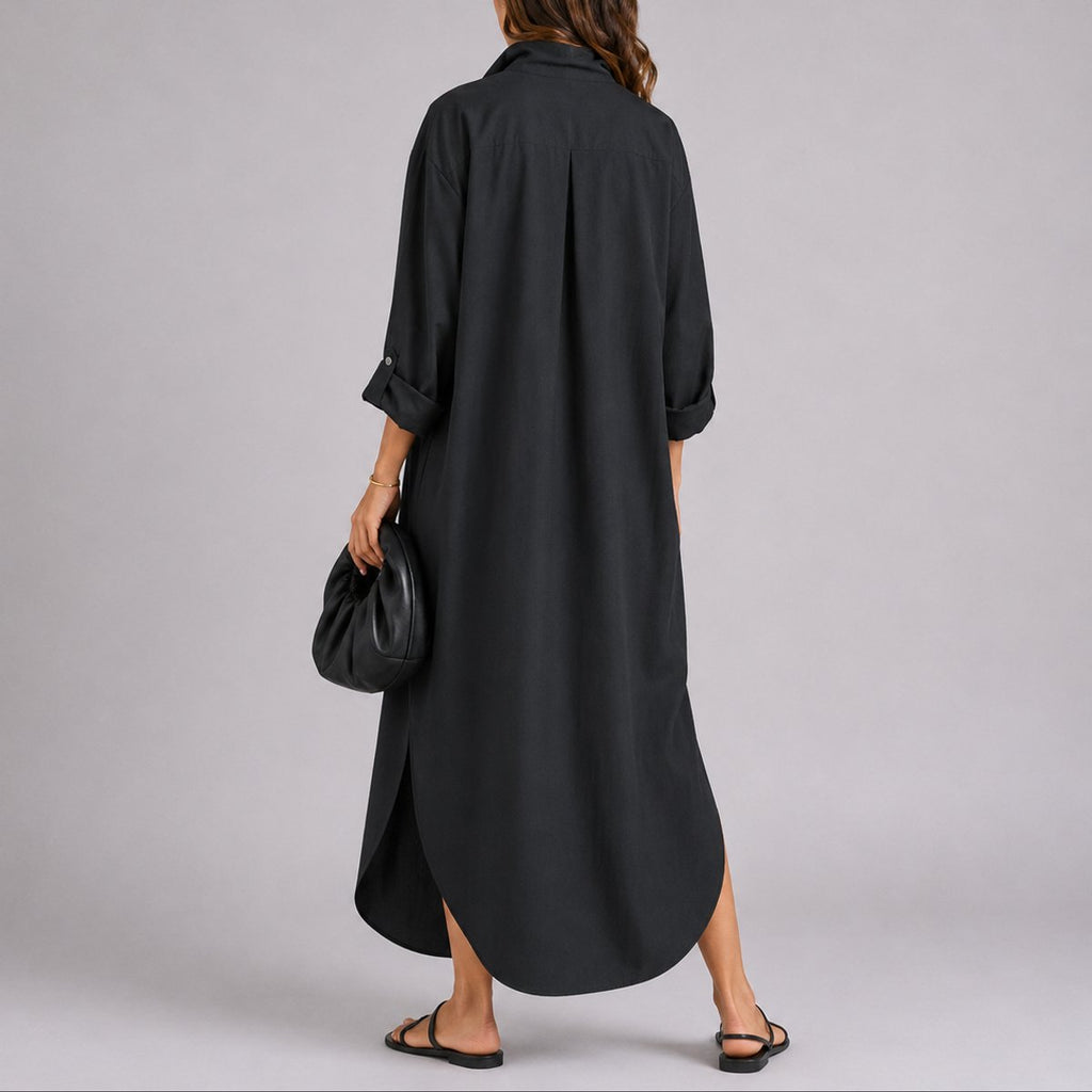 Women's Relaxed Linen Maxi Shirt Fall Wedding Guest Dress