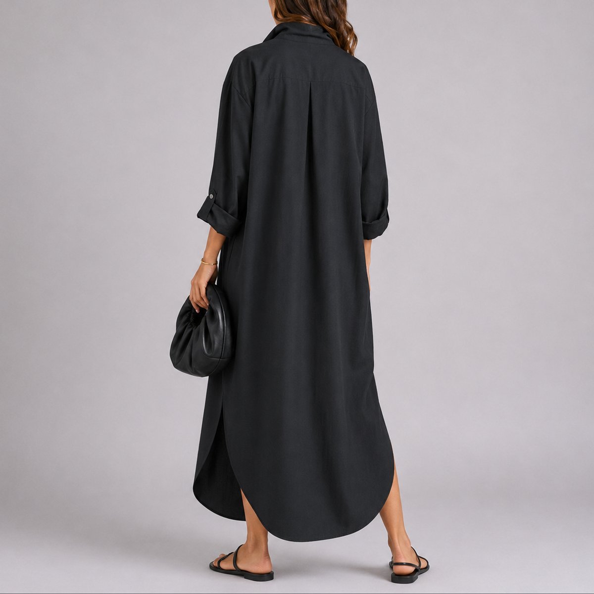 Women's Relaxed Linen Maxi Shirt Fall Wedding Guest Dress