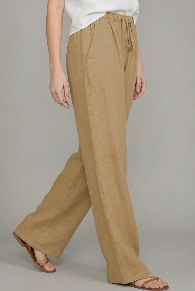 Women's Relaxed Linen Wide Leg Pants Drawstring Waist