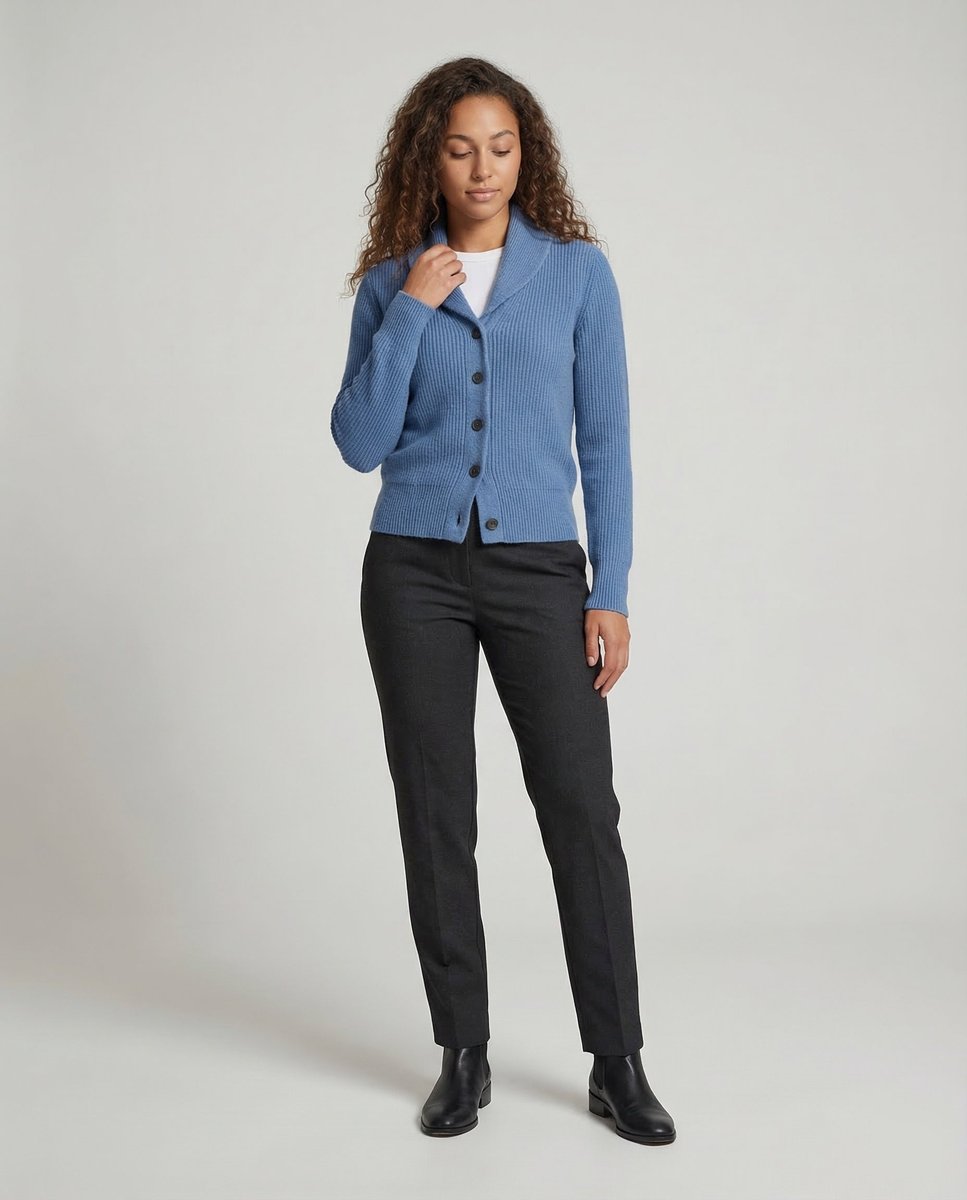 Women's Ribbed Knit Button-Front Lapel Collar Cardigan
