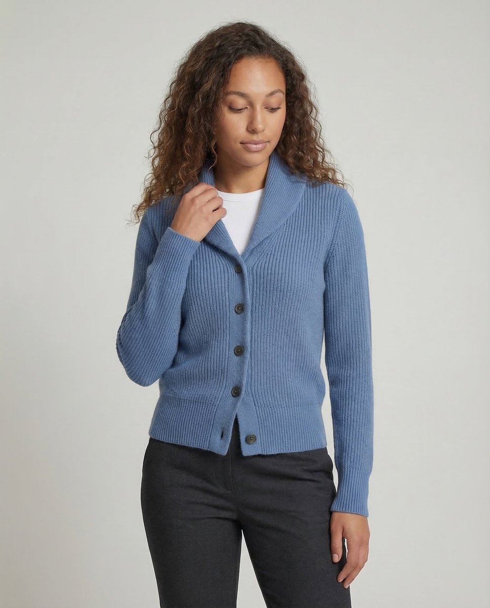 Women's Ribbed Knit Button-Front Lapel Collar Cardigan