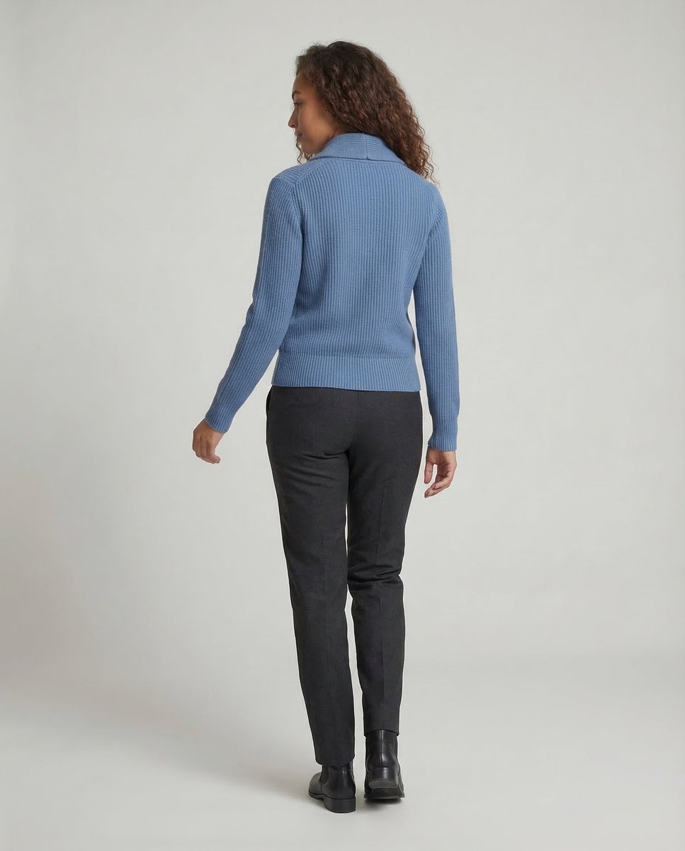 Women's Ribbed Knit Button-Front Lapel Collar Cardigan