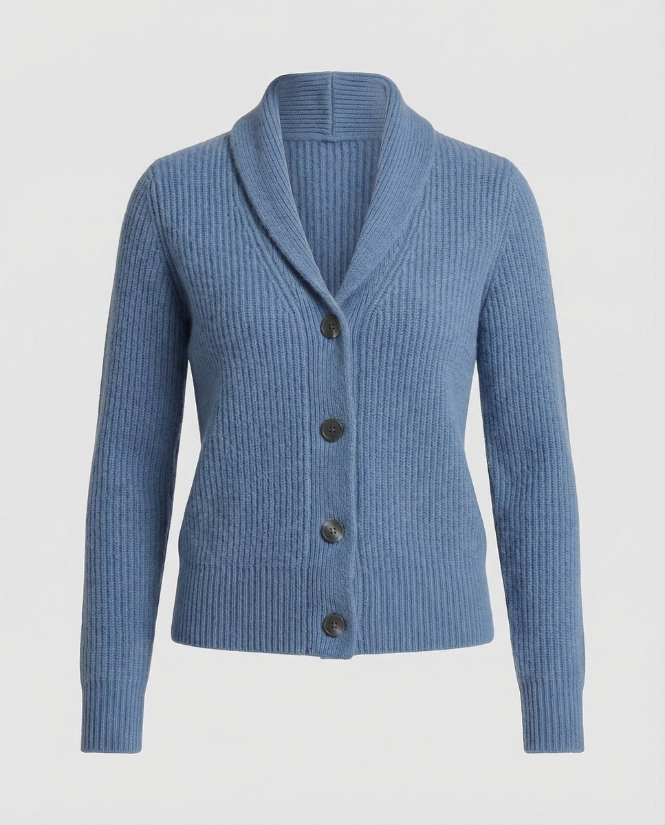 Women's Ribbed Knit Button-Front Lapel Collar Cardigan - Light Blue