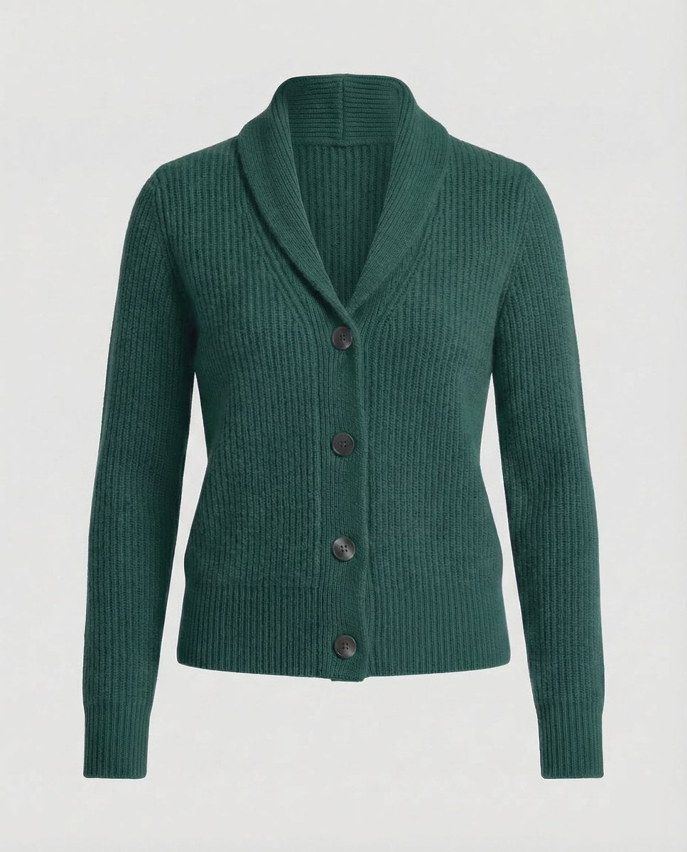 Women's Ribbed Knit Button-Front Lapel Collar Cardigan - Dark Green