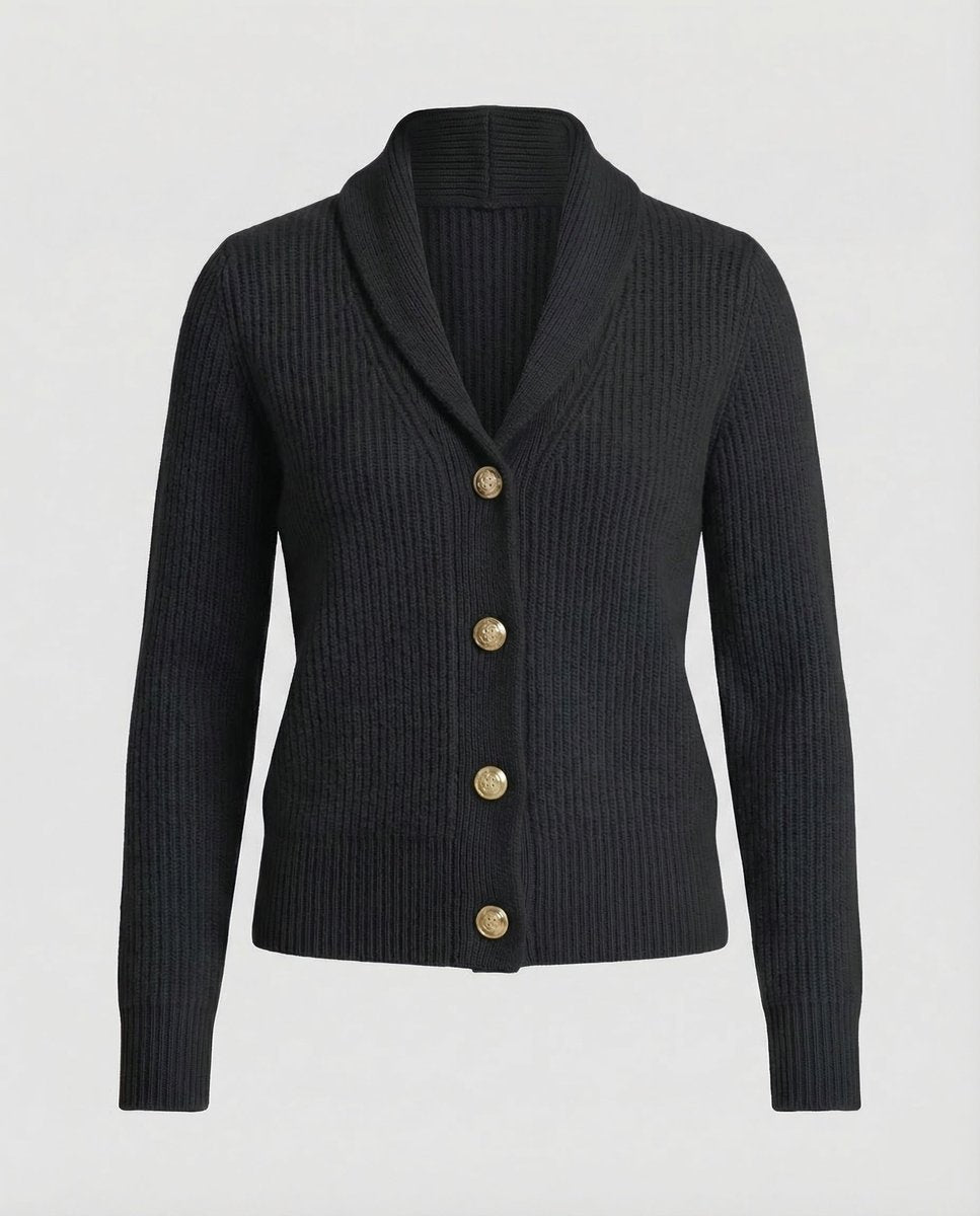 Women's Ribbed Knit Button-Front Lapel Collar Cardigan - Black