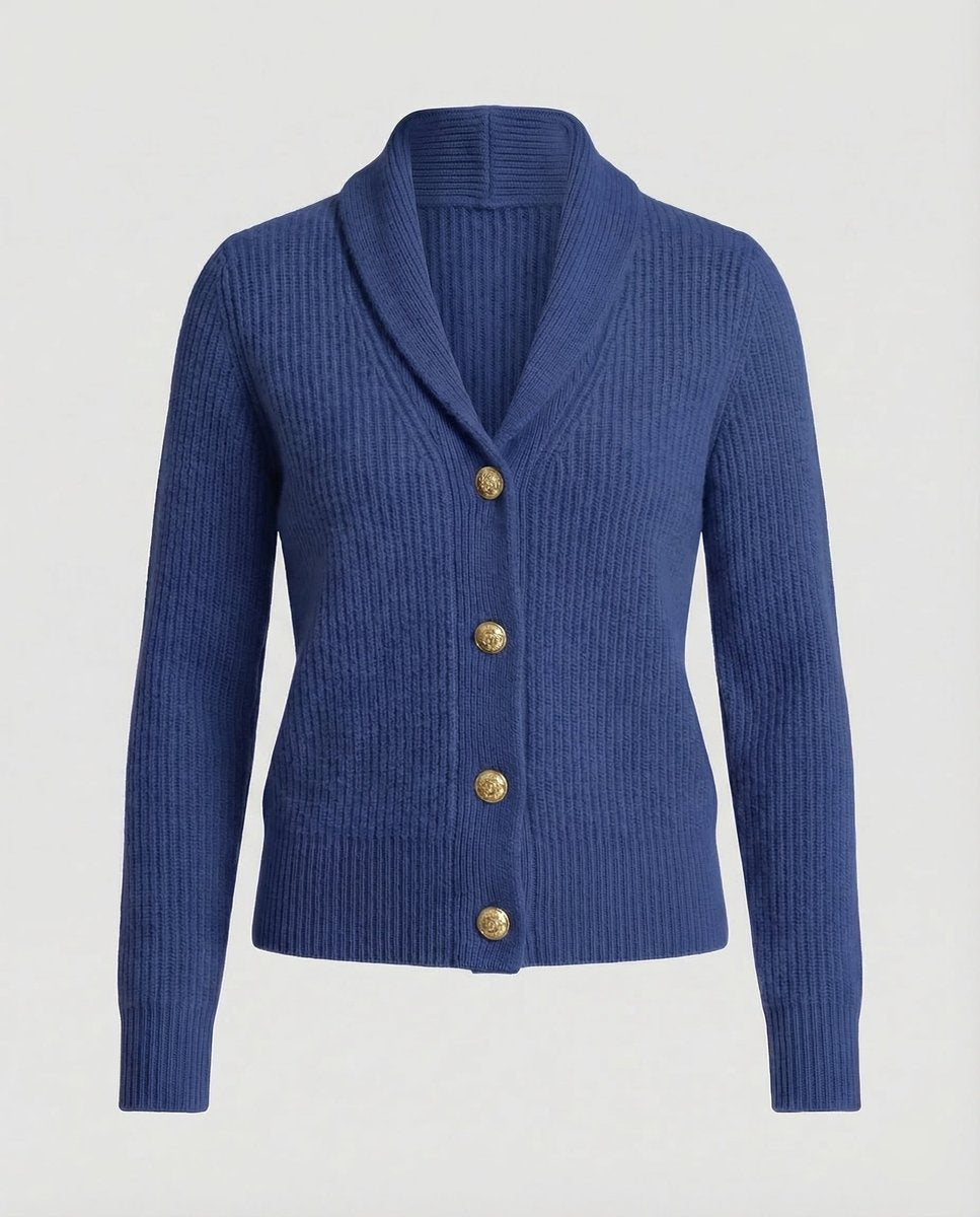 Women's Ribbed Knit Button-Front Lapel Collar Cardigan - Dark Blue