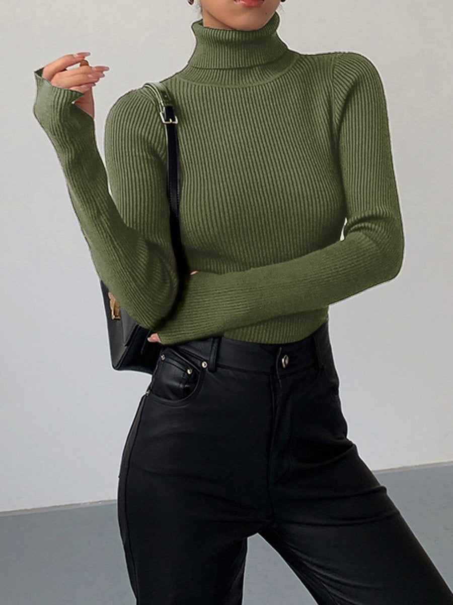 Women's Ribbed Turtleneck Lightweight Knit Sweater - Green