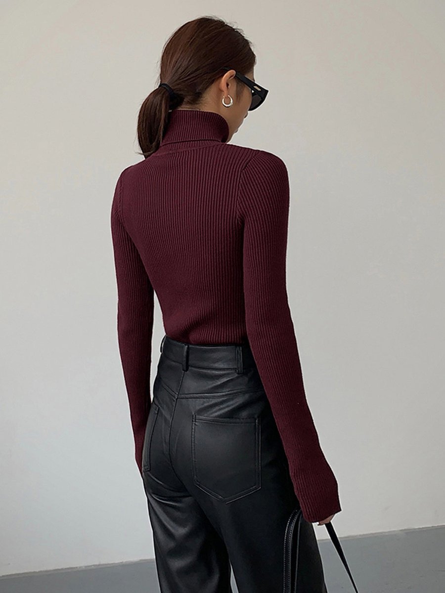 Women's Ribbed Turtleneck Lightweight Knit Sweater