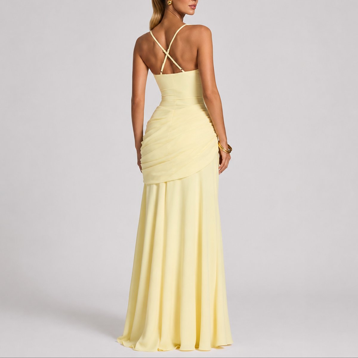 Women's Ruched Square-Neck Maxi Fall Wedding Guest Dresses