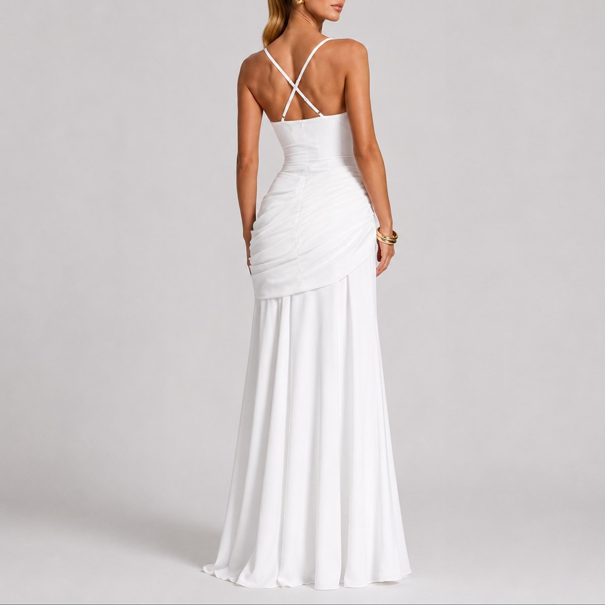 Women's Ruched Square-Neck Maxi Fall Wedding Guest Dresses