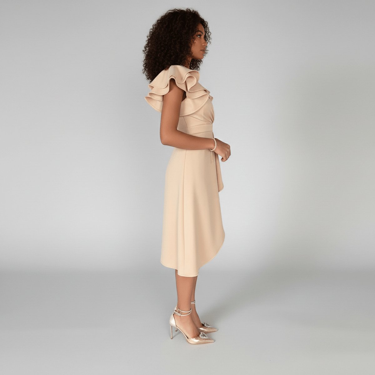 Women's Ruffle Sleeve V-Neck Wrap Mother of the Bride Dress