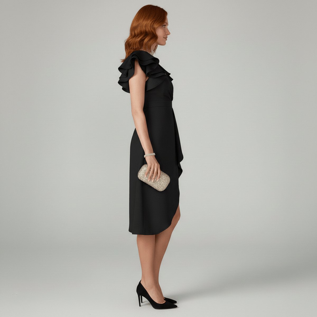 Women's Ruffle Sleeve V-Neck Wrap Mother of the Bride Dress