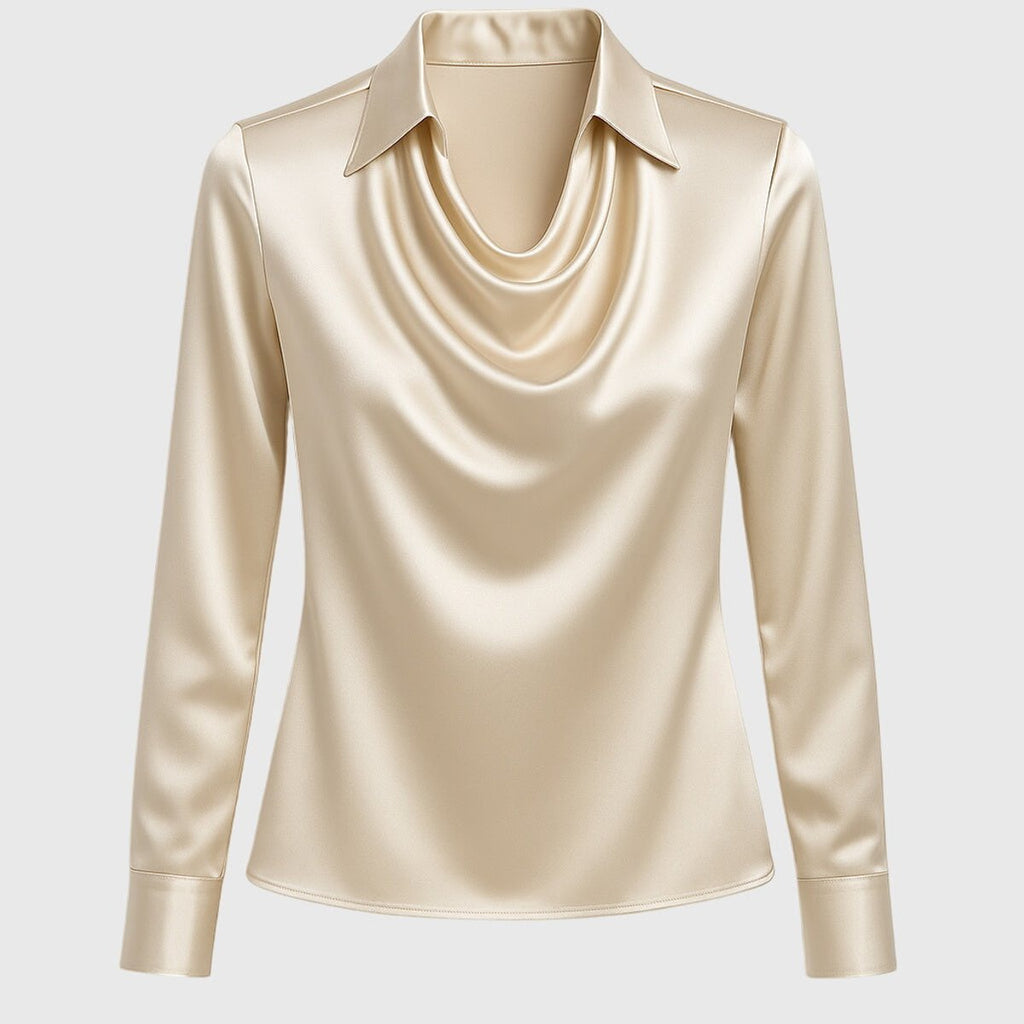 Women's Satin Cowl-Neck Long-Sleeve Elegant Blouse