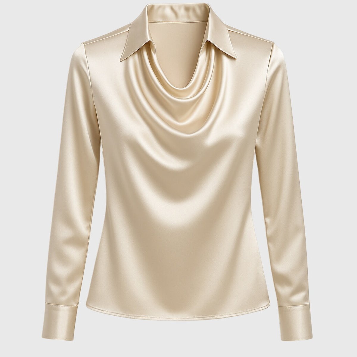 Women's Satin Cowl-Neck Long-Sleeve Elegant Blouse