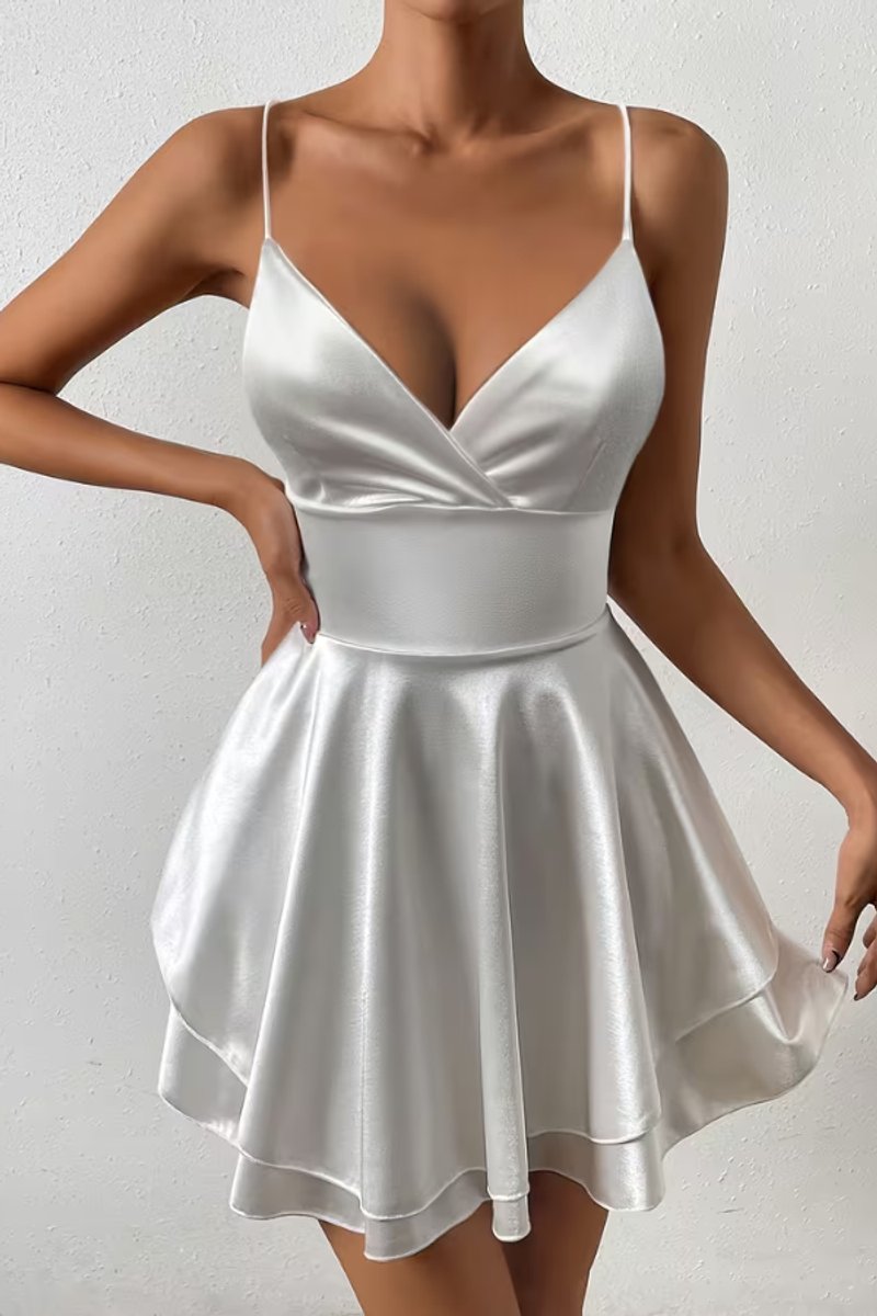 Women's Satin Open-Back V-Neck Cocktail Dress - White
