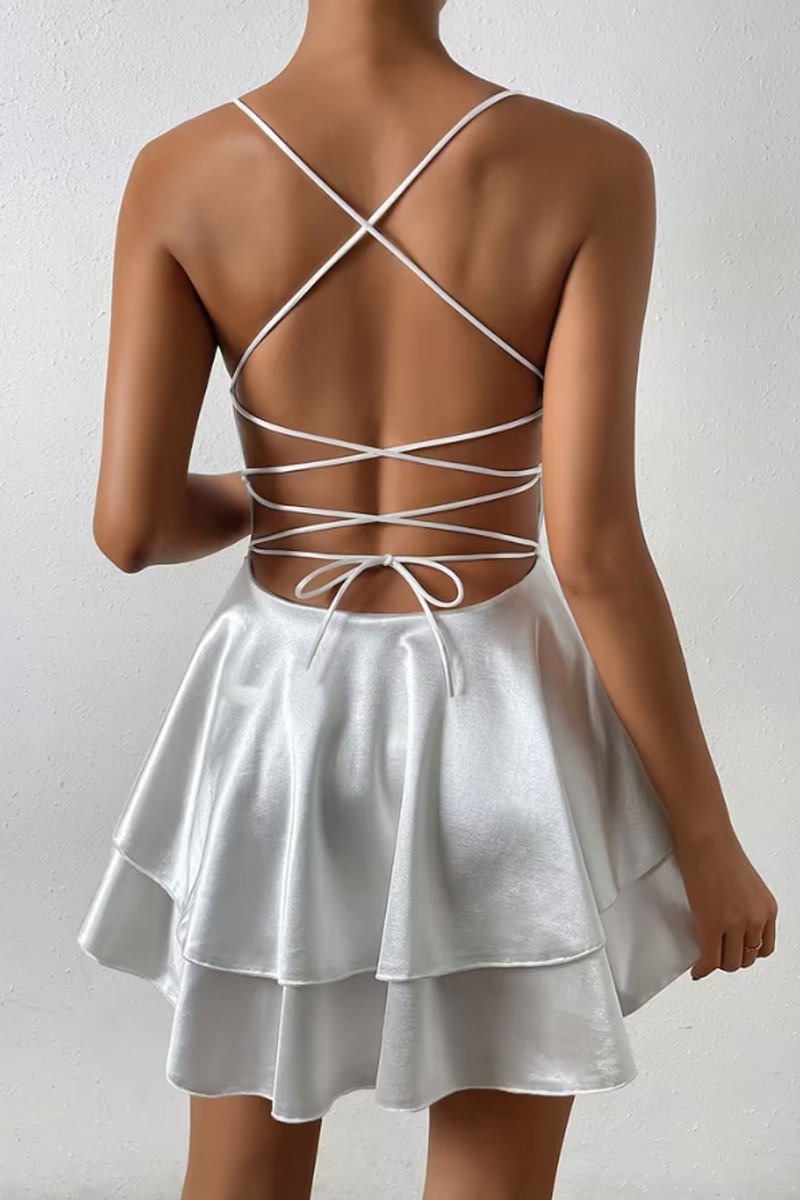 Women's Satin Open-Back V-Neck Cocktail Dress