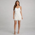 Women's Sequin Feather-Trim V-Neck Cocktail Dress - White