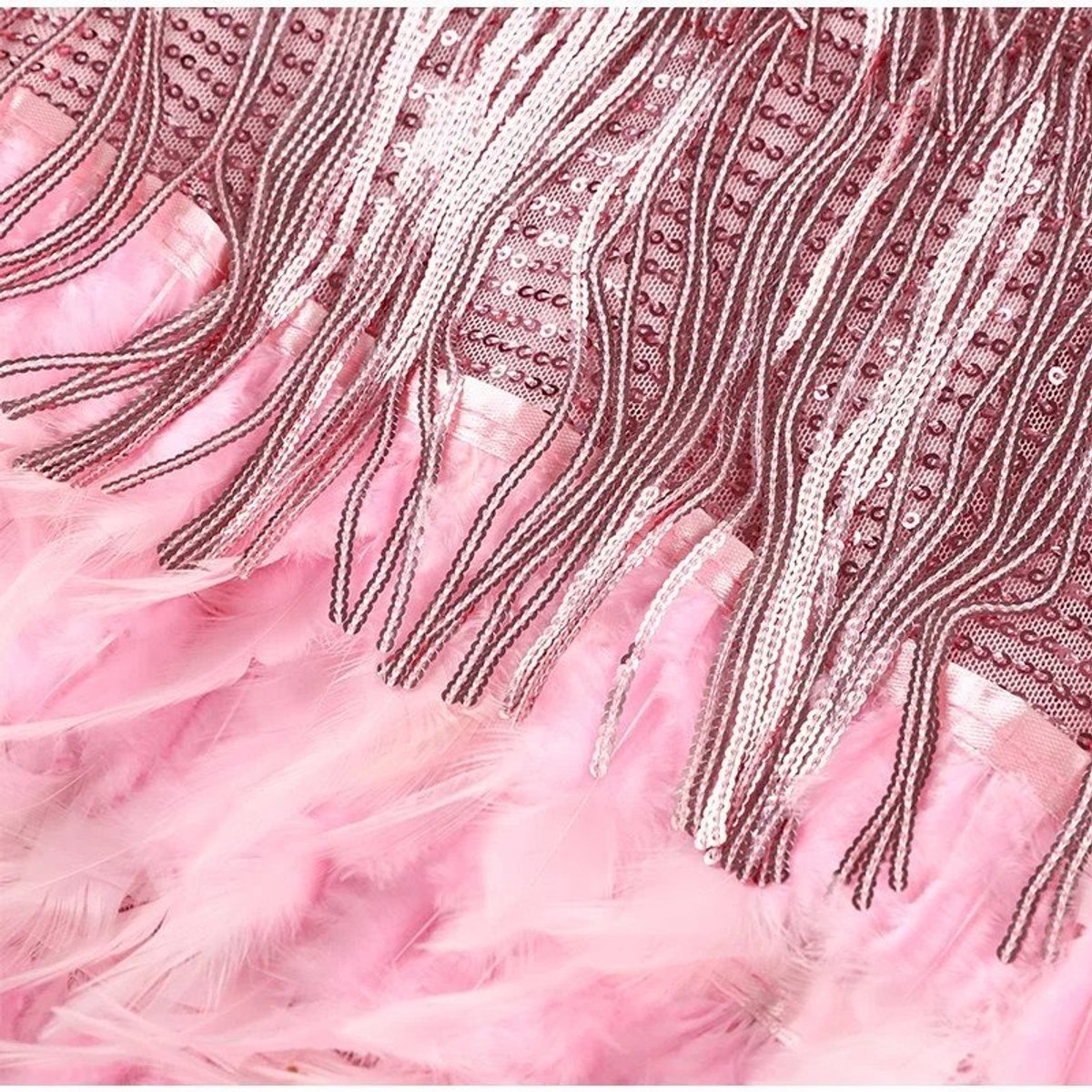 Women's Sequin Fringe Feather-Hem Mini Cocktail Dress