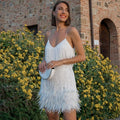 Women's Sequin Fringe Feather-Hem Mini Cocktail Dress - White