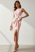 Women's Sleeveless Bow-Detail Midi Cocktail Dress - Pink
