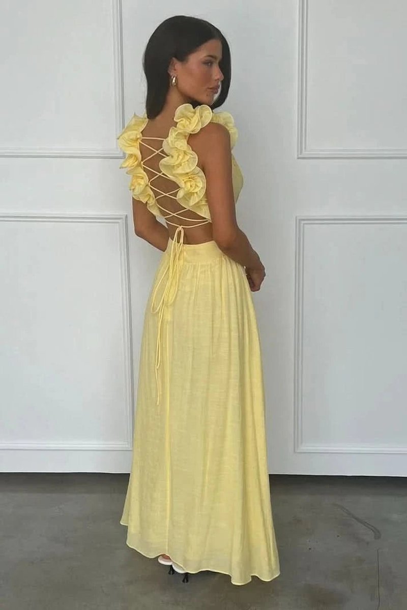 Women's Sleeveless Pleated A-Line Evening Gown Floral Applique