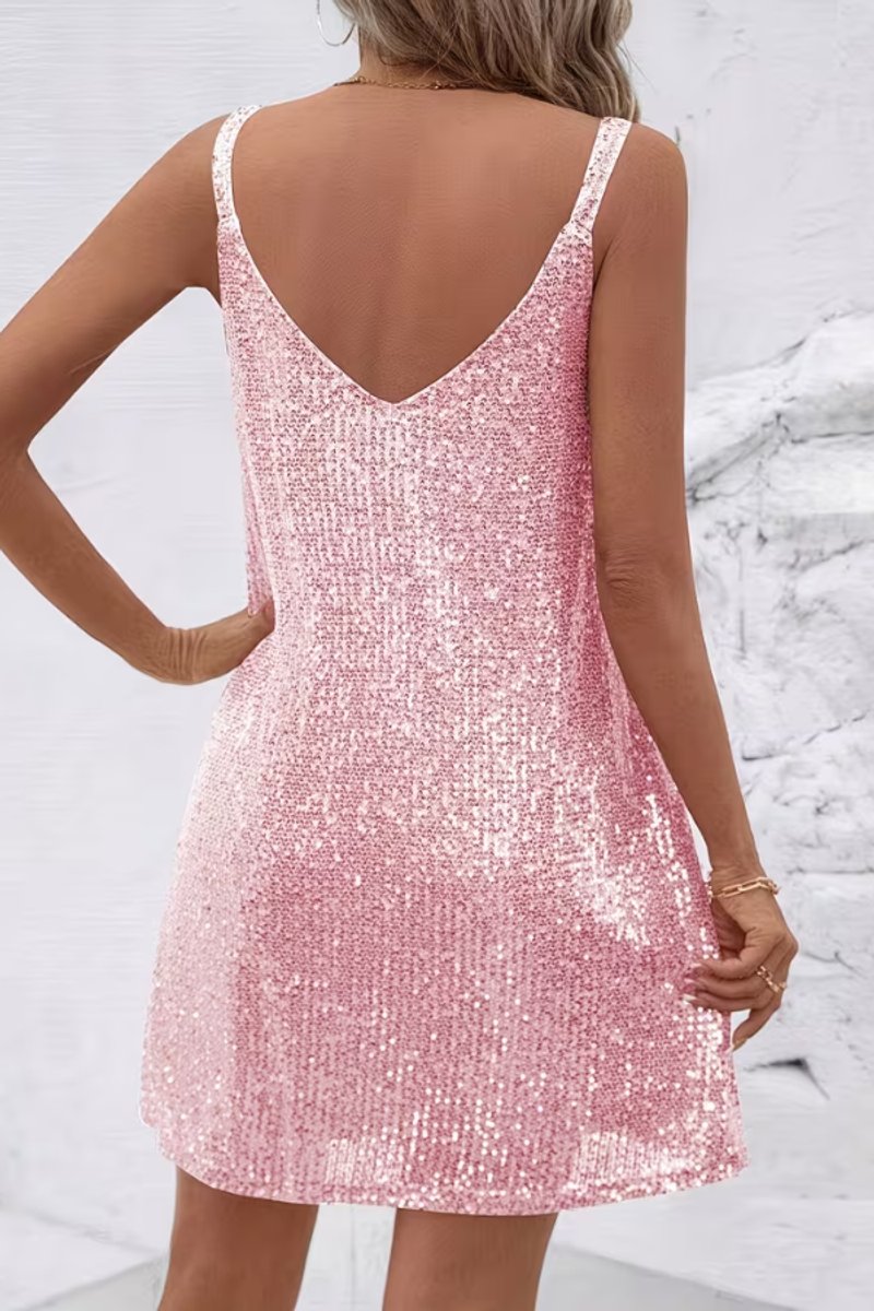 Women's Sleeveless Sequin Mini Evening Gown V-Neck Party Dress