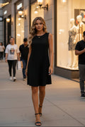 Women's Sleeveless Swing Mini Evening Gown Ribbed Knit Dress - Black