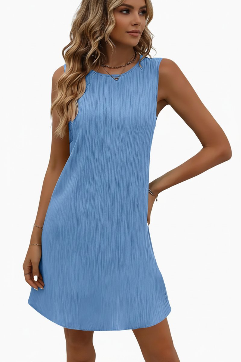 Women's Sleeveless Swing Mini Evening Gown Ribbed Knit Dress - Blue