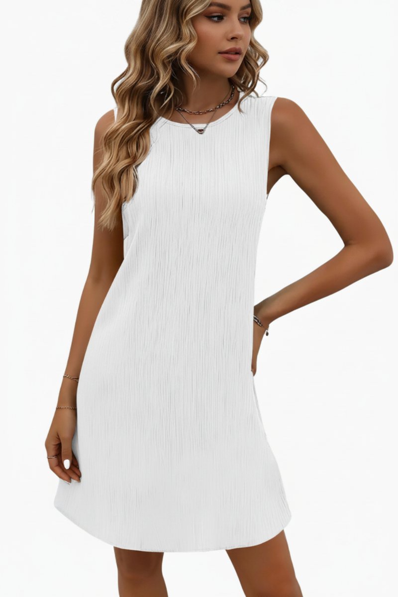 Women's Sleeveless Swing Mini Evening Gown Ribbed Knit Dress - White