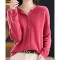 Women's Soft Knit Button-Front Cashmere Cardigan Sweater - Dark Pink