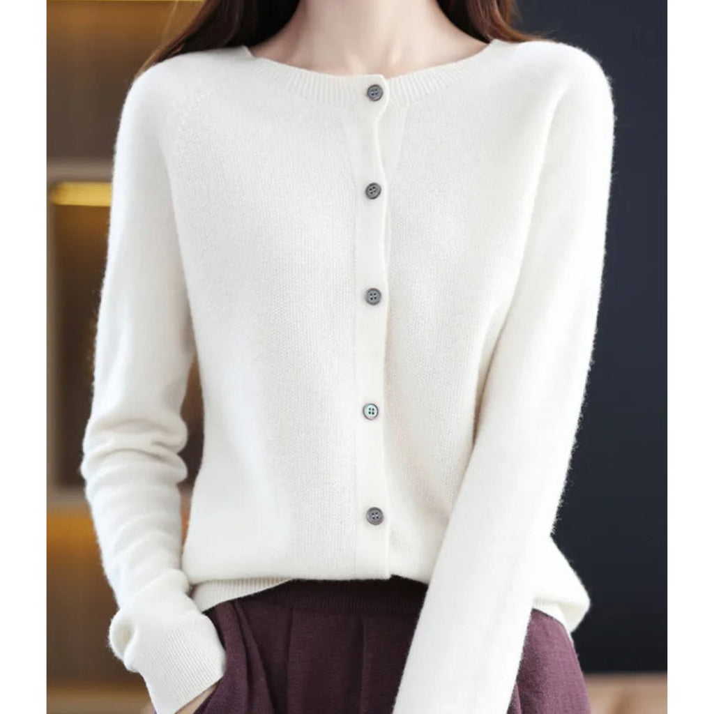 Women's Soft Knit Button-Front Cashmere Cardigan Sweater - White