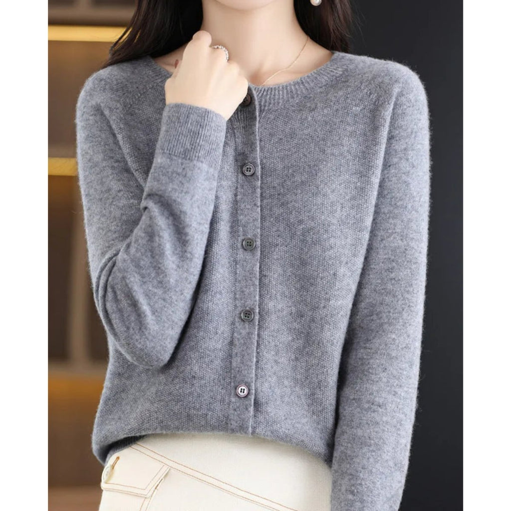 Women's Soft Knit Button-Front Cashmere Cardigan Sweater - Gray