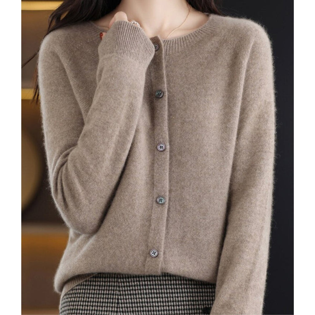 Women's Soft Knit Button-Front Cashmere Cardigan Sweater - Brown