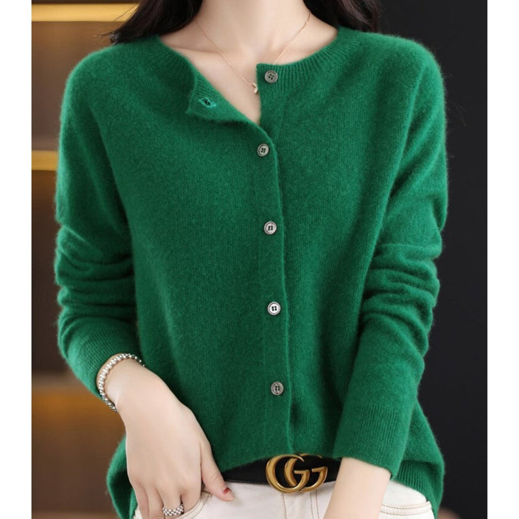 Women's Soft Knit Button-Front Cashmere Cardigan Sweater - Dark Green