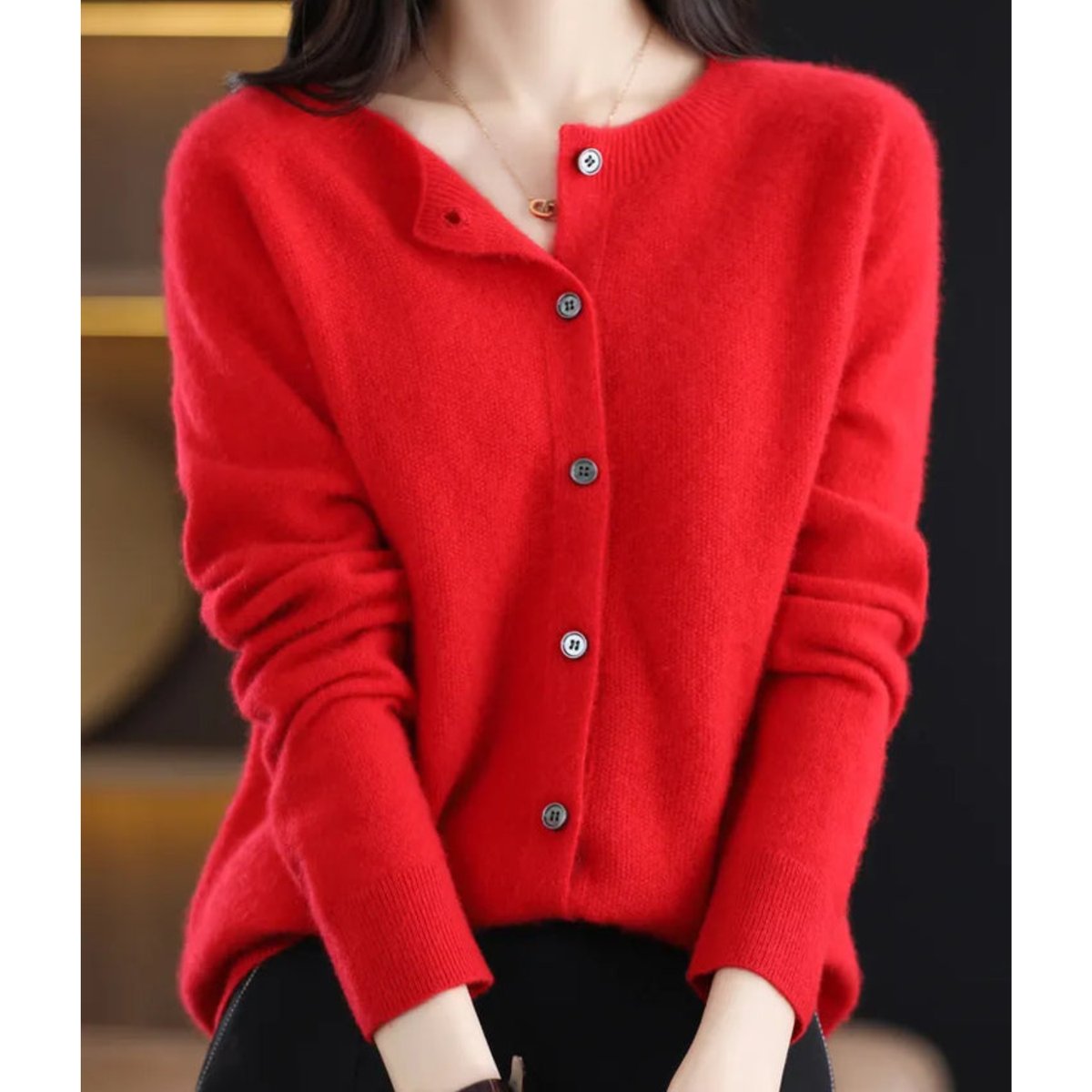 Women's Soft Knit Button-Front Cashmere Cardigan Sweater - Red