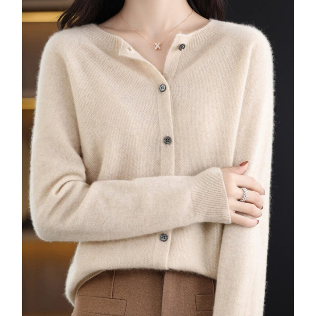Women's Soft Knit Button-Front Cashmere Cardigan Sweater - Khaki