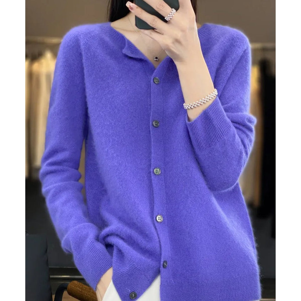 Women's Soft Knit Button-Front Cashmere Cardigan Sweater - Dark Blue