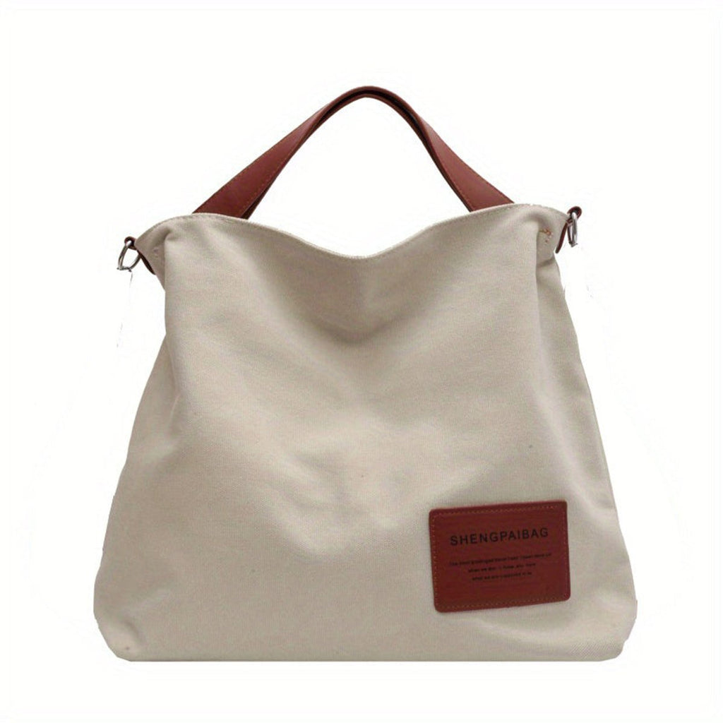 Women's Spacious Adjustable-Strap Canvas Tote Bag - Cream White
