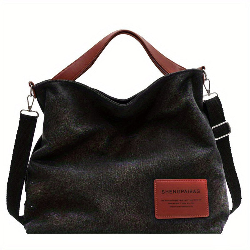 Women's Spacious Adjustable-Strap Canvas Tote Bag - Black