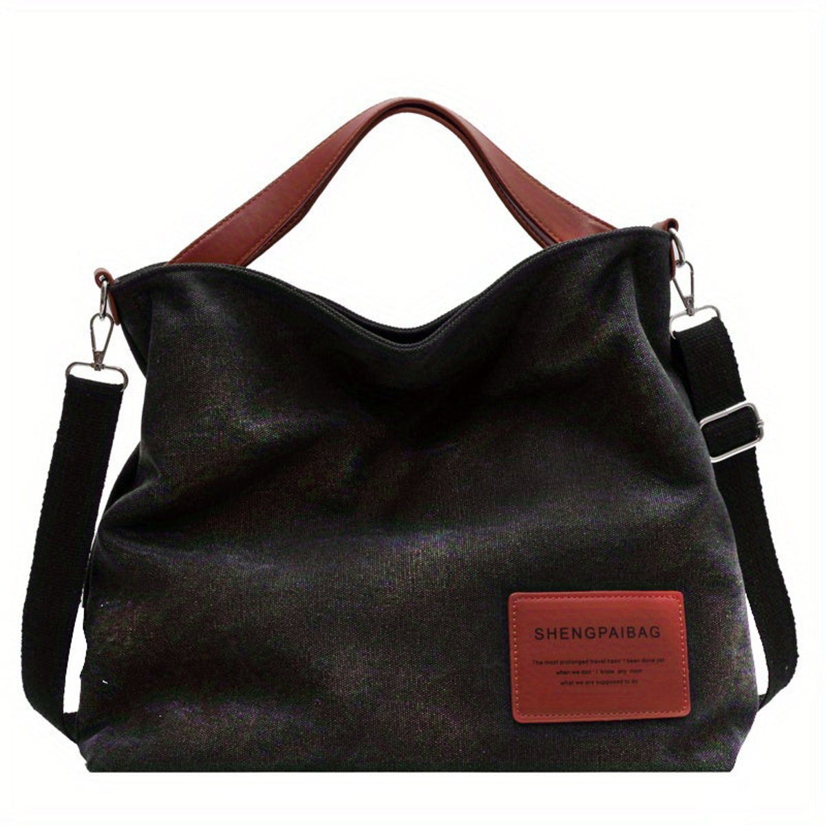 Women's Spacious Adjustable-Strap Canvas Tote Bag - Black