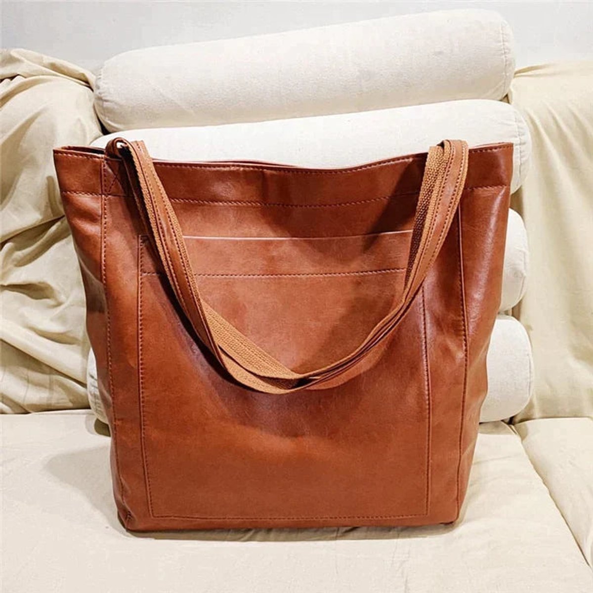 Women's Spacious Leather Shoulder Tote Bag