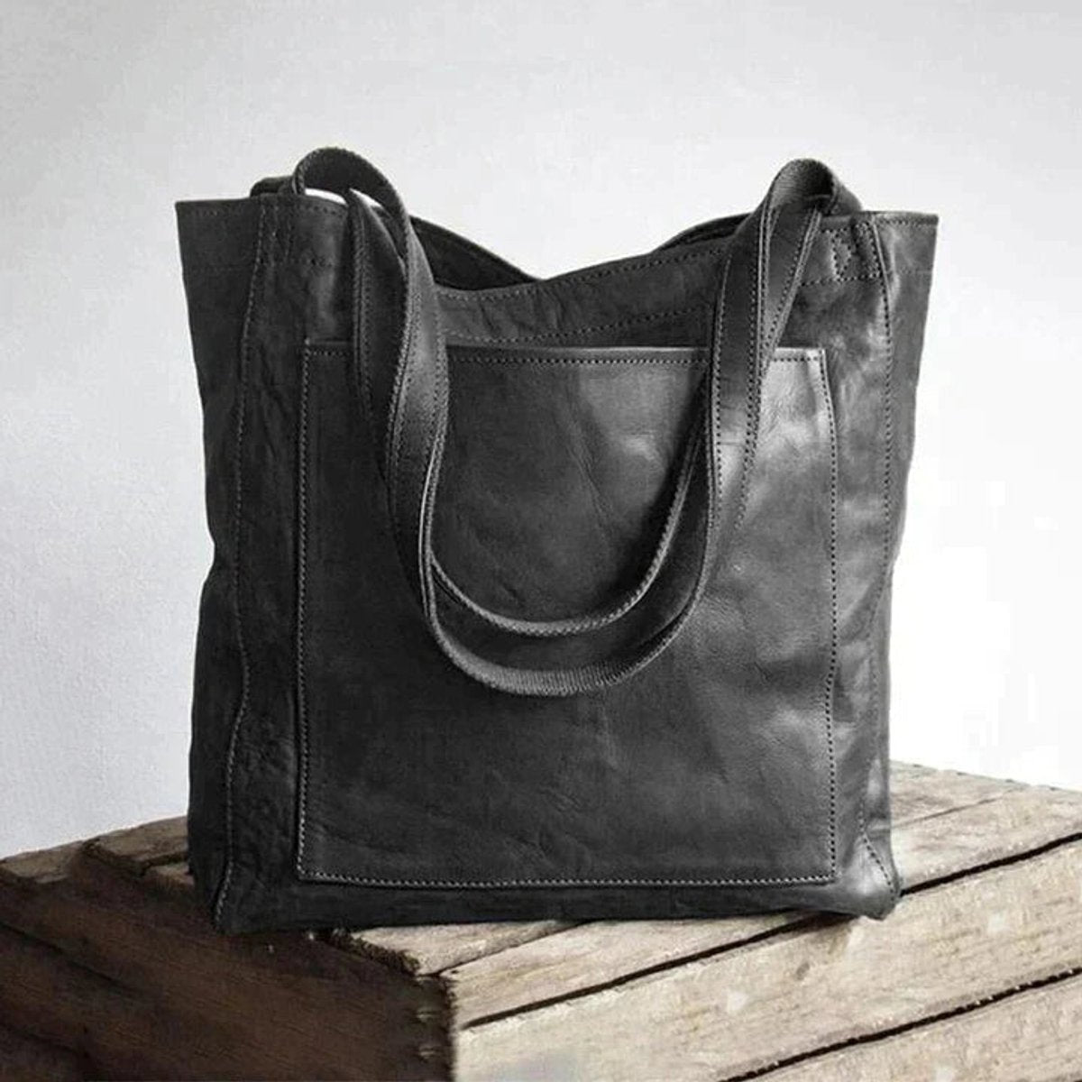 Women's Spacious Leather Shoulder Tote Bag - Black
