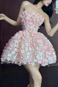 Women's Strapless 3D Floral Embellished Mini Cocktail Dress
