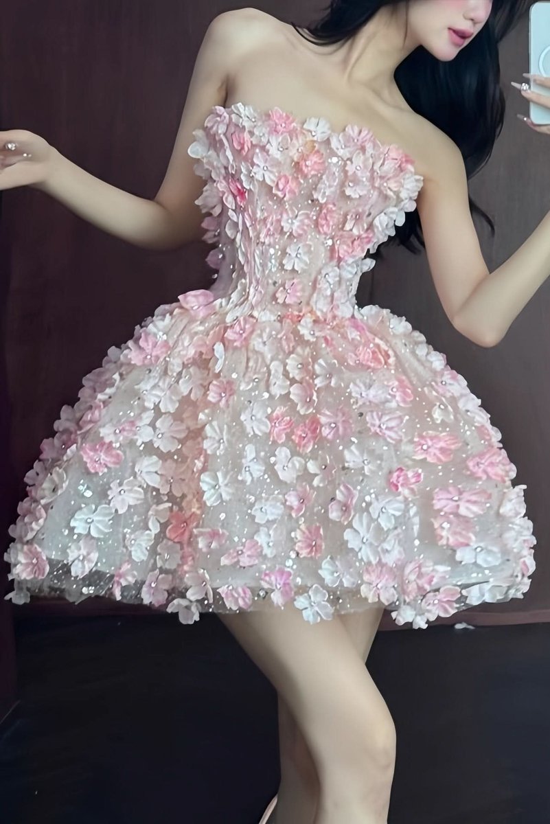 Women's Strapless 3D Floral Embellished Mini Cocktail Dress