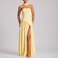 Women's Strapless Open-Back Scarf-Neck Fall Wedding Guest Maxi Dress - Yellow