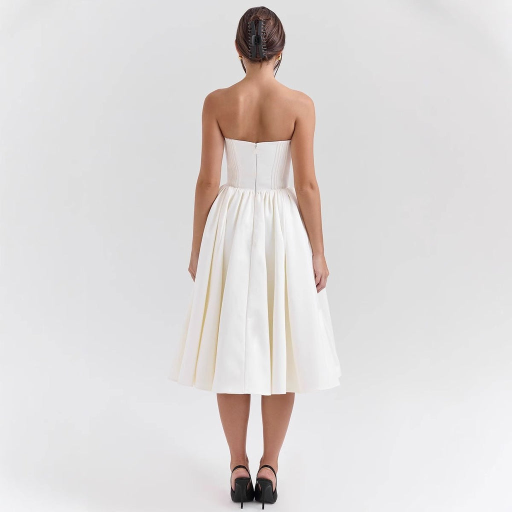 Women's Strapless Sweetheart Corset Bodice Midi Cocktail Dress