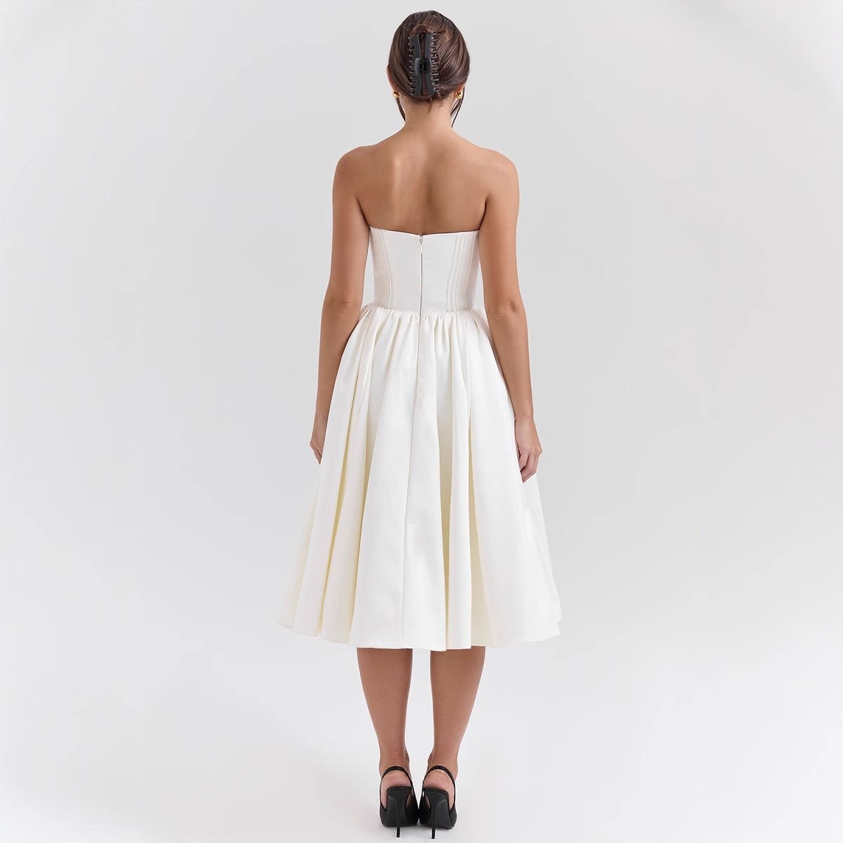Women's Strapless Sweetheart Corset Bodice Midi Cocktail Dress