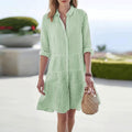 Women's Striped Button-Front Tiered A-Line Shirt Blouse Dress - Green
