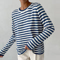 Women's Striped Relaxed-Fit Long-Sleeve Crewneck Sweater - Blue