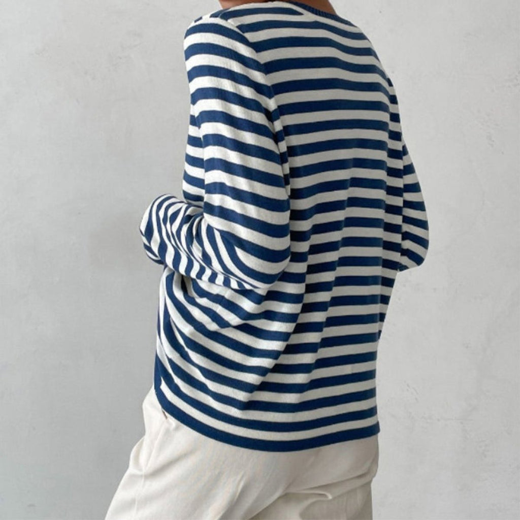 Women's Striped Relaxed-Fit Long-Sleeve Crewneck Sweater